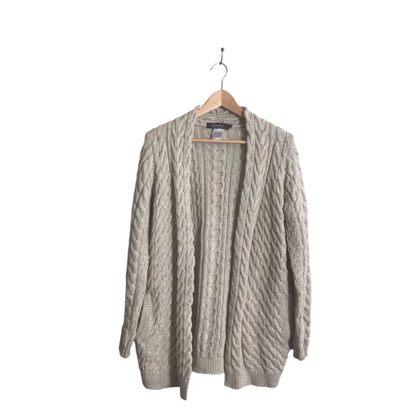 Islander XS Oversized Virgin Wool Cable Knit Gray Made In Ireland‎ Cardigan Cozy - Picture 1 of 8